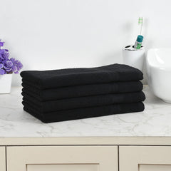 Fresh From Loom Luxury Fur Collection Hand Towel 500 Gsm Napkins Cotton High Absorbency Double Stitched Size (Black) - Set Of 4