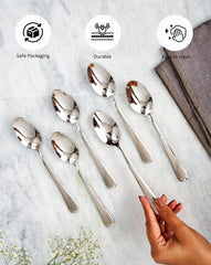 Stainless Steel Decoline Dinner Spoon Set Of 6, Chrome | Kitchen Cutlery - Serve Ware & Tableware, Dishwasher Safe