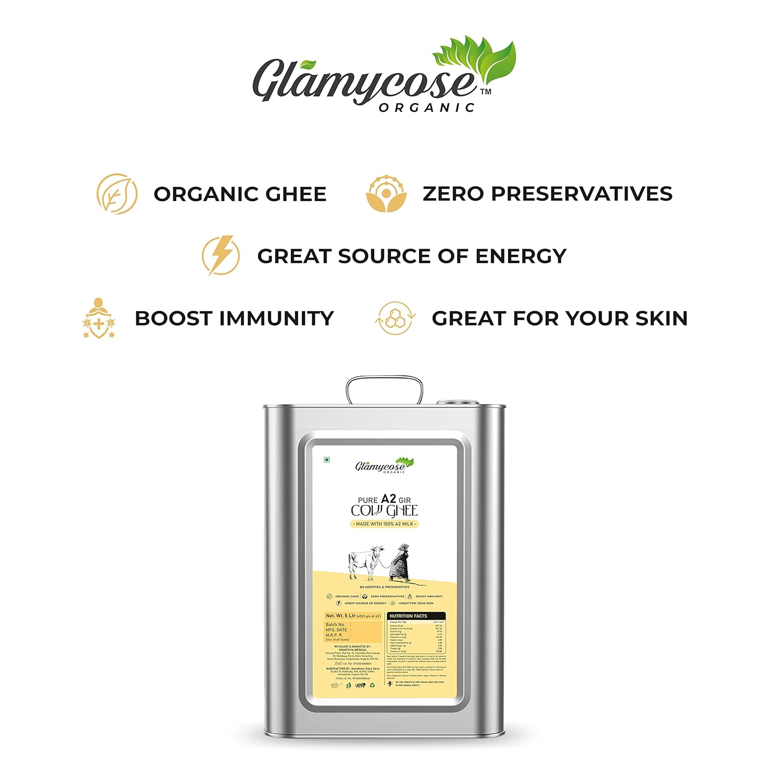 Natural Premium Desi Cow Ghee By Glamycose | High In Protein Fiber Healthy Desi Ghee For Overall Health | (2 Litre) 67.6 Ounce | Jar Pack Natural Premium Desi Cow Ghee By Glamycose | High In Protein Fiber Healthy Desi Ghee For Overall Health | (2 Litre) 67.6 Ounce | Jar Pack