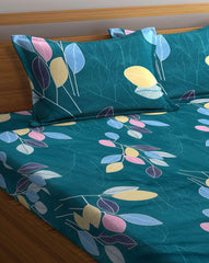 1 Double Bedsheet For Queen Size With 2 Large Pillow Cover - Size - 60 X 78 X 10 Inches, Dark Green | Cotton Feel All Around Elastic Fitted Glace Bedsheet