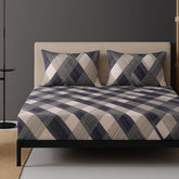 1 Bedsheet For Double Bed With 2 Pillow Covers - 90 X 100 Inches, Beige & Grey | Premium Cotton Material Double Bedsheet Queen Size | Skin Friendly & Long Lasting