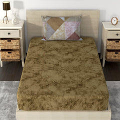 210 TC Fitted Bedsheet Single Bed Cotton With 1 Pillow Cover - 36 X 78 Inches, Green Ochre & Mulberry | Wash Dark Colors Separately