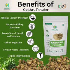 Nisarg Organic Farm Gokhru Gokshura Tribulus Terrestris Powder Natural, Non Gmo, No Added Preservative Or Additives Palleru Nerunjil Powder | 100gm 0.2lbs