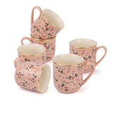 Ceramic Floral Tea Cups Set Of 6 - Pink Floral, 180ml Each | Tea Cup Set Of 6 - Premium Stoneware Tea Set | Ceramic Tea Cup With Glossy Finish - Small Cups For Tea | Microwave Safe & Dishwasher Safe