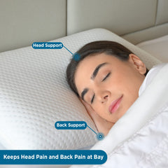 Cervical Memory Foam Pillow, For Neck Pain Relief, White, Standard Size - 23 L X 14.5 W X 4 H Inch | Neck & Head Support, Orthopedic Pillow, Washable Cover | Contour Pillow - Pack Of 2