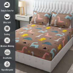 Wrinkle Free Soft Kids Double Bedsheets For King Size With 2 Pillow Cover | 90 X 95 Inches, Rosy Brown | Cartoon Printed Design | Child Bedroom Decor