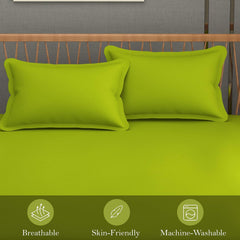 Queen Size Solid Plain Bedsheet Set Includes 2 Pillow Covers - 90 X 95 Inches, Parrot Green | Exceptional Softness & Breathability | Premium Microfiber Material