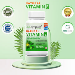 Alpspure Nutra Natural Vitamin E Softgel Capsules Natural Source For Skin, Hairs & Body Care, Immunity Booster, Controls Wrinkling & Skin Roughness | 60 Softgels , 100gm 0.2lbs