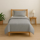 100% Cotton Single Bedsheet - 60 X 90 Inches, Grey | Suitable For Winter & Summer - Striped Traditional Bedsheet Design
