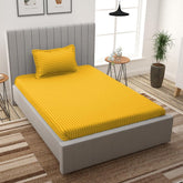 Striped Single Bedsheet With 1 Pillow Cover 60 X 90 Inches, Yellow | Comfortable & Durable | Elegant Printed Bedding Set For Daily Use