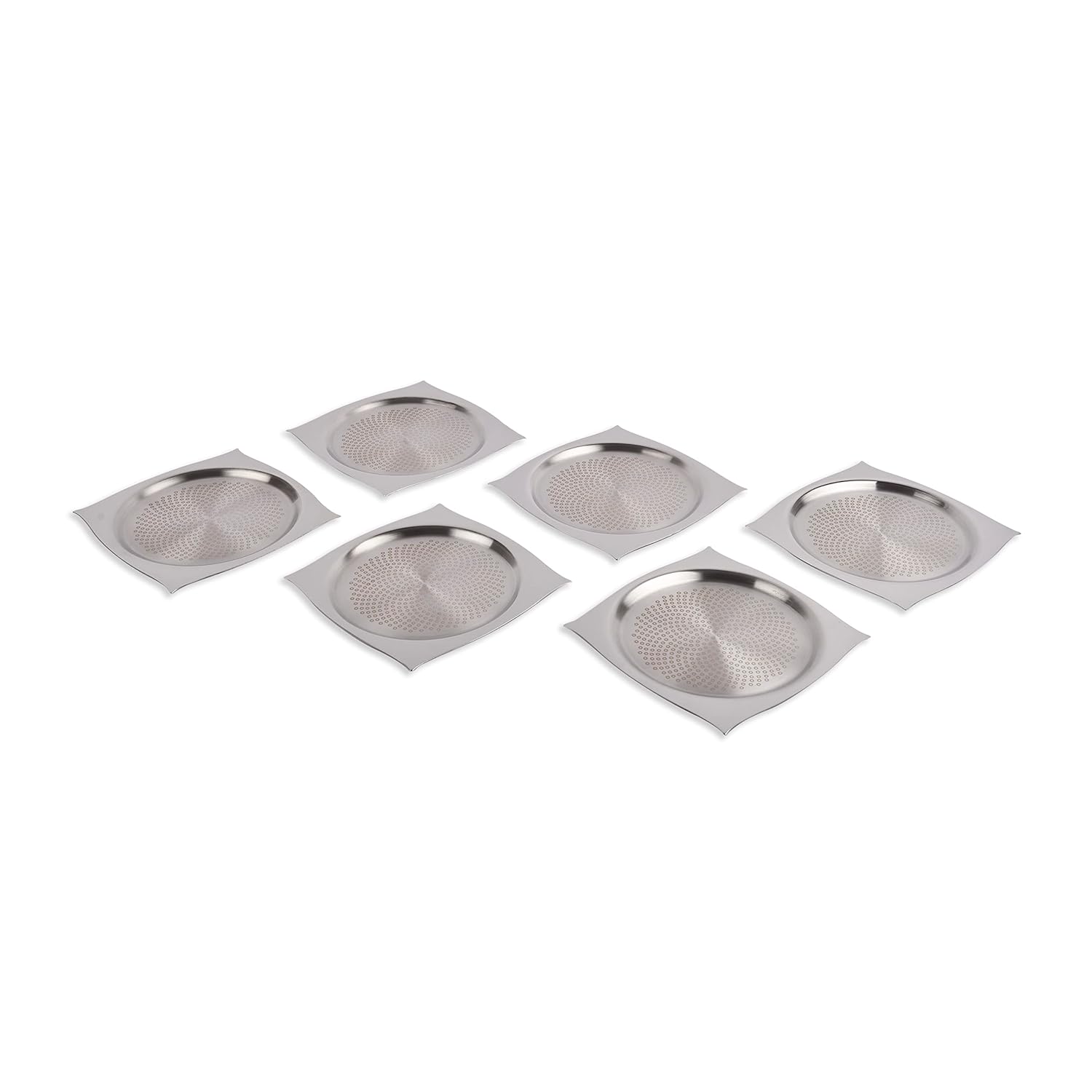 Designer Silver Stainless Steel Dessert Plate Set Of 6 - Aladdin Series | Texture Multipurpose Tray For Dessert - Serve Ware & Tableware Designer Silver Stainless Steel Dessert Plate Set Of 6 - Aladdin Series | Texture Multipurpose Tray For Dessert - Serve Ware & Tableware