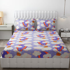 Wrinkle Free Soft Kids Double Bedsheets For King Size With 2 Pillow Cover | 90 X 95 Inches, Lavender | Cartoon Printed Design | Child Bedroom Decor
