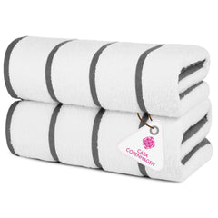 Casa Copenhagen Cabana Pool Xl Bath Towels 510 Gsm (White Grey Stripe) - Pack Of 2