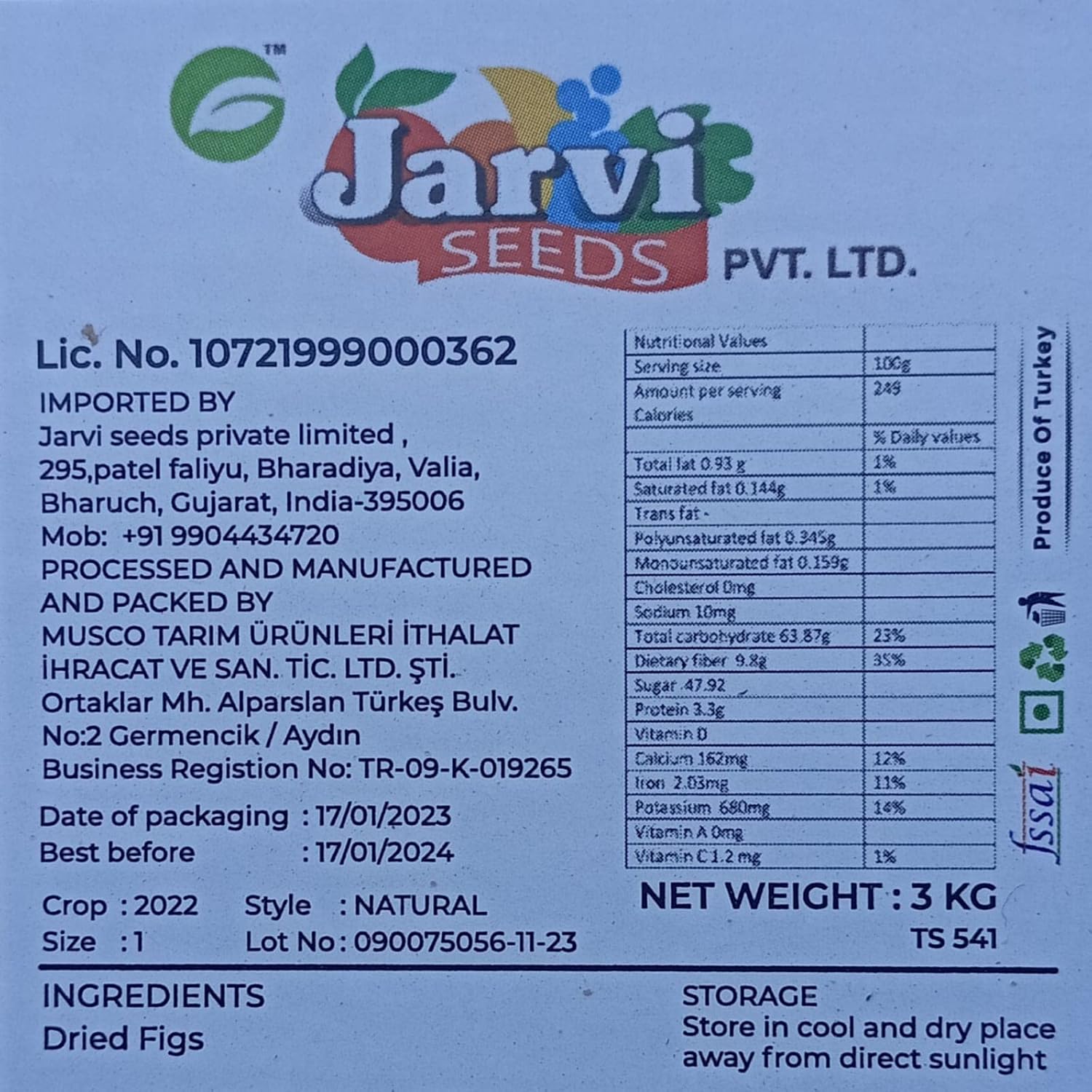 Natural Jumbo Turkish Figs By Jarvi Seeds 3kg, | Exotic Dry Fruit For Great Health & Taste With Vitamins And Minerals | 105.8 Ounce Natural Jumbo Turkish Figs By Jarvi Seeds 3kg, | Exotic Dry Fruit For Great Health & Taste With Vitamins And Minerals | 105.8 Ounce