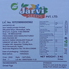 Natural Jumbo Turkish Figs By Jarvi Seeds 3kg, | Exotic Dry Fruit For Great Health & Taste With Vitamins And Minerals | 105.8 Ounce