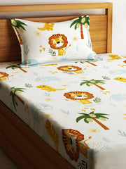 Kids Lion Single Bedsheet With 1 Pillow Cover - 55 X 86 Inches, Orange | Durable, Long Lasting Fabric | Soft To Touch And Comfortable