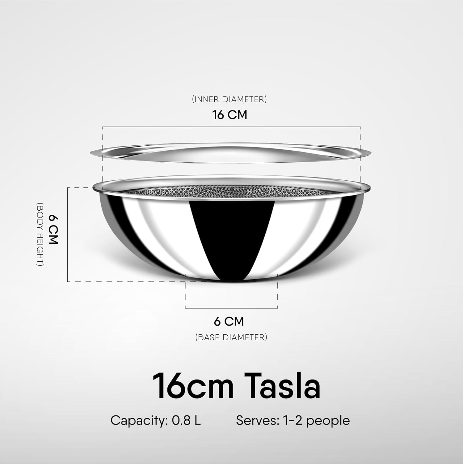 Artisan Hybrid Triply Non Stick Tasla With Lid, 0.8 Liters | Stainless Steel Kadai Or Tasla For Cooking - Triply Kadhai Or Tasla Metal Spatula Friendly, Induction & Gas Stove Compatible, 16 Cm Artisan Hybrid Triply Non Stick Tasla With Lid, 0.8 Liters | Stainless Steel Kadai Or Tasla For Cooking - Triply Kadhai Or Tasla Metal Spatula Friendly, Induction & Gas Stove Compatible, 16 Cm