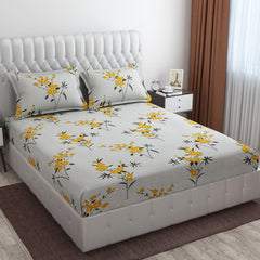 King Size Double Bedsheet For With 2 Pillow Covers - 72 X 78 X 8 Inches, Grey | 300 Thread Count Breathable & Durable - Luxurious & Comfortable Bedsheet