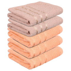 Kuber Industries Face Towel 1000 Gsm | Towels For Daily Use Workout Hand Towel | Lining Design | Pack Of 5 (Peach & Brown)