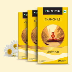 TE-A-ME Unwind Chamomile Tea - Pack Of 3 X 25 Infusion Tea Bags | Chamomile Tea For Good Sleep - Caffeine Free, Biodegradable | Packaging Might Vary