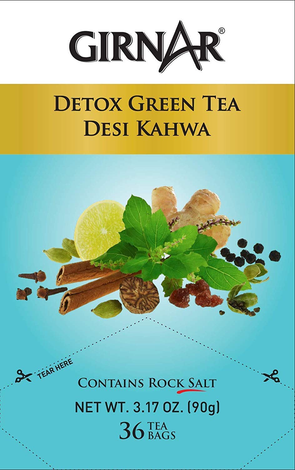 Girnar Detox Desi Kahwa Green Tea - Pack Of 2 X 90gm, 3.17 Ounce Each, 36 Individually Foil Wrapped Tea Bags | ?No Artificial Colors, No Artificial Flavor, No Preservatives - Low Caffeine Green Tea Girnar Detox Desi Kahwa Green Tea - Pack Of 2 X 90gm, 3.17 Ounce Each, 36 Individually Foil Wrapped Tea Bags | ?No Artificial Colors, No Artificial Flavor, No Preservatives - Low Caffeine Green Tea