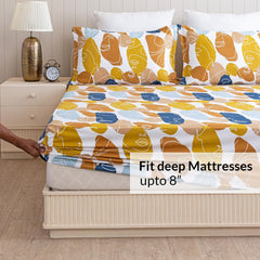 King Size Bedsheet With Two Matching Pillow Cover - 78 X 72 Inches, Brown & White | All Around Elastic Fitted Bedsheet | Wrinkle Free
