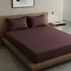 Brown Stripe Elastic Fitted Double Bedsheet (72x78 Inches) With 2 Pillow Covers | Soft To Touch & Comfortable | 300 Thread Count