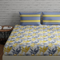 Cotton Bedsheet With 2 Pillow Covers - 88 X 96 Inches, Grey & Yellow | Ideal For Villas, Guest Houses, & Daily Home Use Double Bedsheet
