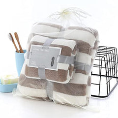 Homecloud Ultra Soft 300 Gsm Bath Towel Set | 3x Softer Than Cotton Towels Strip Brown | Highly Absorbent & Ultra Fast Dry | Set Of 2 (1 Bath + 1 Face Towel)