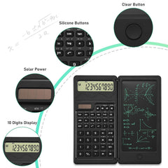 EooCoo Scientific Calculator For Students & Erasable LCD Writing Board Tablet, Math Calculator With Notepad,10 Digit, Solar Battery, Slim Portable, Suitable For School, College, Office, Black