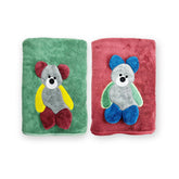 Maxoshine Microfiber Kids Bath Towels 300 Gsm | Quick Drying Towels Kids-Teddy Bear Print Baby Towel For Boys & Girls Pack Of 2 (Green & Red)
