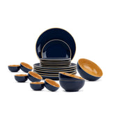 Ceramic Dinner Set Of 21 Pcs, Midnight Blue | Crockery Set - Dining Sets Crockery Items | 6 Dinner Plates+ 6 Quarter Plates+ 6 Veg Bowls, 180ml Each+ 2 Medium Bowls, 1000ml Each+ 1 Large Bowl, 1500ml