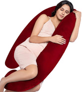 Full Body J Shape Pregnancy Pillow For Women, Maternity Pillow, Maroon Color | Pillow Gift For Pregnancy Sleeping, Premium Velvet Cover With Zip | Adjustable, Multipurpose Pillow