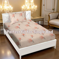 Printed Bedsheet For Single Bed With 1 Pillow Cover - 60 X 90 Inches, Coral Pink | Super Soft - Glace Cotton Breathable & Wrinkle Free - 2 Pcs Set