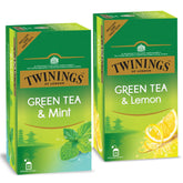 Twinings Green Tea Super Saver Combo Pack Of 2 - Green Tea & Mint + Green Tea & Lemon, 50 Enveloped Tea Bags | High Caffeine