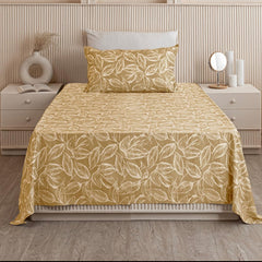 Luxurious Printed Flat Bedsheets With 1 Pillow Cover - 60 X 90 Inches, Golden | Breathable & Wrinkle Free | Soft & Durable