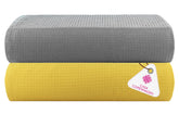 Casa Copenhagen Designed In Denmark Waffle Super Soft 2 Pieces 100% Cotton Large Bath Towel 525 Gsm - Buttercup Yellow & Grey Violet
