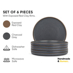 Ceramic Dinner Plates Set Of 6 Pieces, Grey | Ceramic Plates Set With Matte Finish - Premium Stoneware | Ceramic Dinner Plates - Japandi Dinner Plates