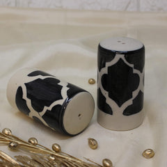Black Moroccan Ceramic Salt & Pepper Shaker Set For Kitchen & Dining Table | 1 Salt Shaker + 1 Pepper Shaker - 2 Pieces, 80ml Each