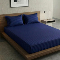 Blue Stripe Flat Double Bedsheet (90 X 92 Inches) With 2 King Size Pillow Covers | Soft To Touch & Comfortable | 300 Thread Count