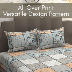 Includes 1 Queen Size Bedsheet With 2 Matching Pillow Covers - 90 X 100 Inches, Grey & White | Ideal For Modern Indian Bedrooms, Guest Rooms, & Everyday Home Use