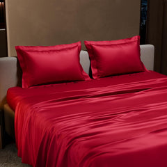 Satin Bedsheet King Size Bed With 2 Pillow Covers | 90 X 108 Inches, Red | Premium Bedding Set, Gifts For Couples, Wedding, Anniversary