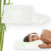 Bamboo Cervical Memory Foam Pillow For Neck & Shoulder Pain Relief, White | Orthopedic Contour Pillow For Sleeping & Spinal Alignment | Ergonomic Support, Removable Cover - Set Of 2