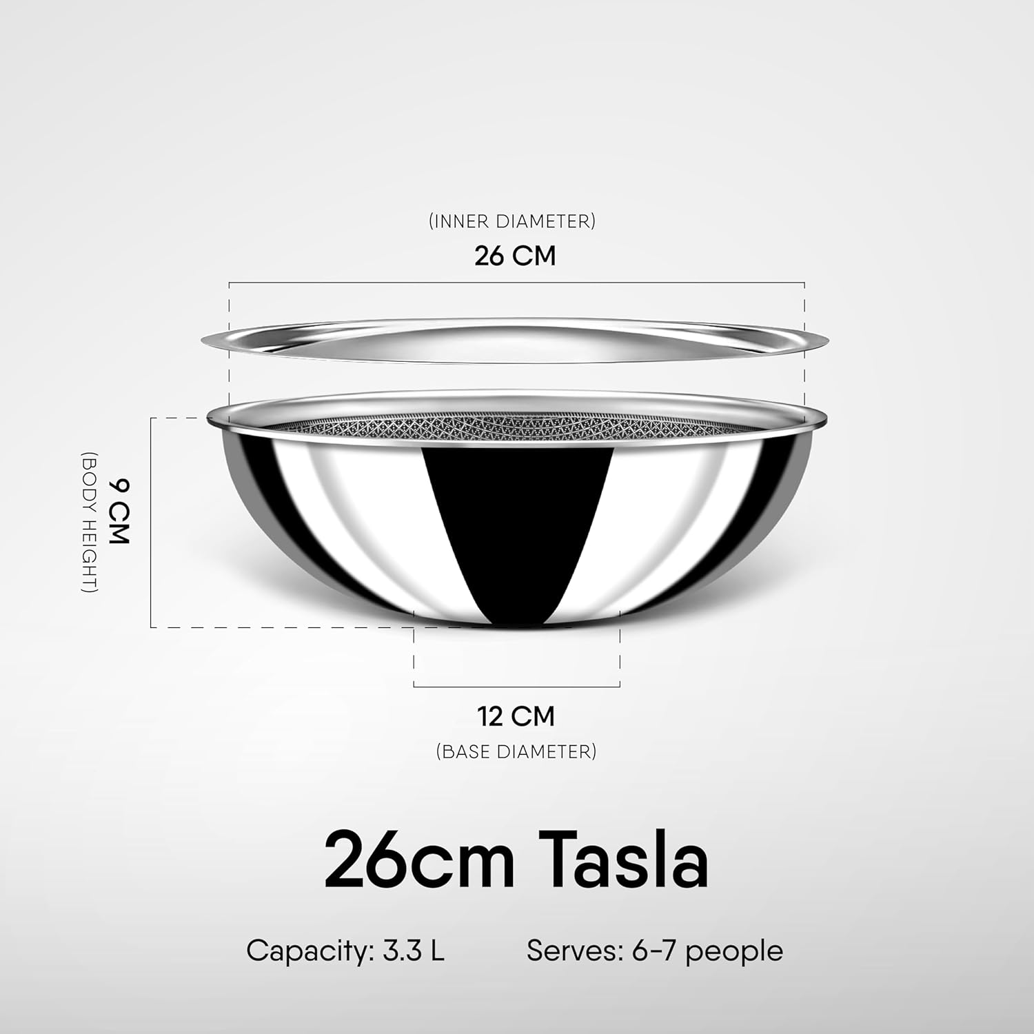 Artisan Hybrid Triply Non Stick Tasla With Lid, 3.3 Liters | Stainless Steel Kadai Or Tasla For Cooking - Triply Kadhai Or Tasla Metal Spatula Friendly, Induction & Gas Stove Compatible, 26 Cm Artisan Hybrid Triply Non Stick Tasla With Lid, 3.3 Liters | Stainless Steel Kadai Or Tasla For Cooking - Triply Kadhai Or Tasla Metal Spatula Friendly, Induction & Gas Stove Compatible, 26 Cm