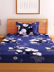 180 TC Print Cotton 1 Single Bedsheet With 1 Pillow Cover - 60 X 90 Inches, Blue | Soft & Breathable Fabric, Skin-Friendly Bed Sheet For All Seasons