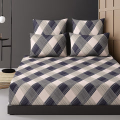 1 Bedsheet For Double Bed With 2 Pillow Covers - 90 X 100 Inches, Beige & Grey | Premium Cotton Material Double Bedsheet Queen Size | Skin Friendly & Long Lasting