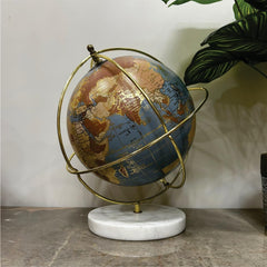 World Globe With Double Ring Marble Stand For Home Decor, Office Table, Showpiece, Decoration, For Kids & Students Learning, Pack Of 1
