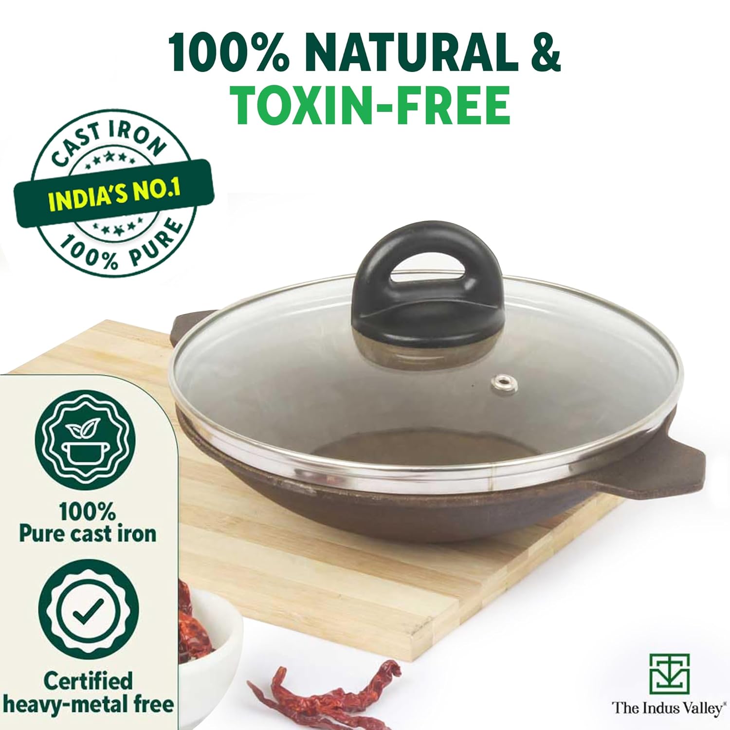 Super Smooth Black Cast Iron Appam Pan With Glass Lid - 22 Cm, 8.7 Inch, 0.5 Liter, 1.9 Kg | Gas Compatible, Pre-Seasoned, 100% Toxin-Free - Naturally Non-Stick Super Smooth Black Cast Iron Appam Pan With Glass Lid - 22 Cm, 8.7 Inch, 0.5 Liter, 1.9 Kg | Gas Compatible, Pre-Seasoned, 100% Toxin-Free - Naturally Non-Stick