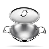 Artisan Triply Stainless Steel Round Bottom Kadhai With Lid 2.3 Liters, 22cm | Extra Deep Kadai