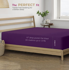100% Cotton Plain King Size Bedsheet With 2 Pillow Covers | 108 X 108 Inches, Purple | Breathable & Skin Friendly - Soft & Durable For Everyday Use & Bedroom